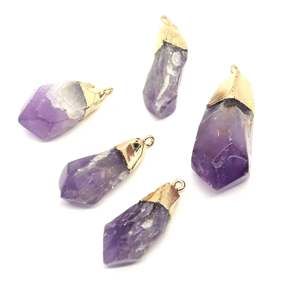 

2pcs/pack Irregular Shaped Natural Semi-precious Stone Amethyst Pendants 15x30-20x50mm DIY Making Necklace Earrings Accessions