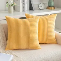 1pc Corduroy pillowcase Yellow stripe patchwork design Solid Cushion Cover, Throw Pillow Case, For Sofa, Couch 45x45CM 30x50CM 2