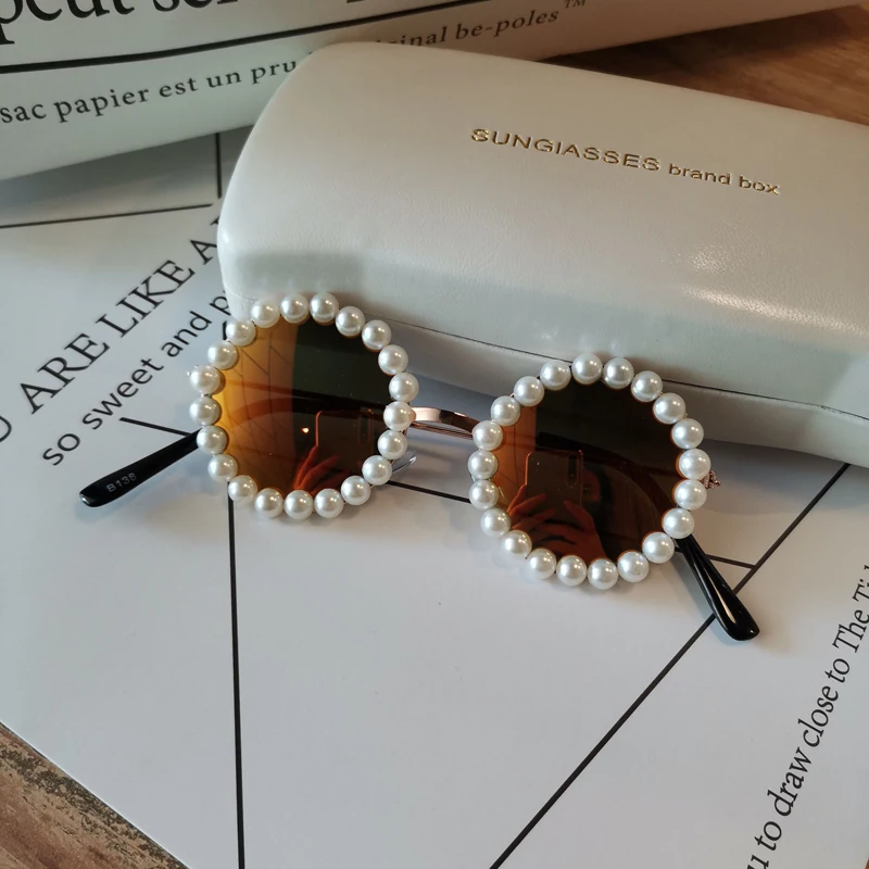 Kids Pearl Sunglasses Girls Retro Round Fashion Sunglasses Candy Color Lens Sun Glasses Eyewear for Children Cycling Goggles - Image 5