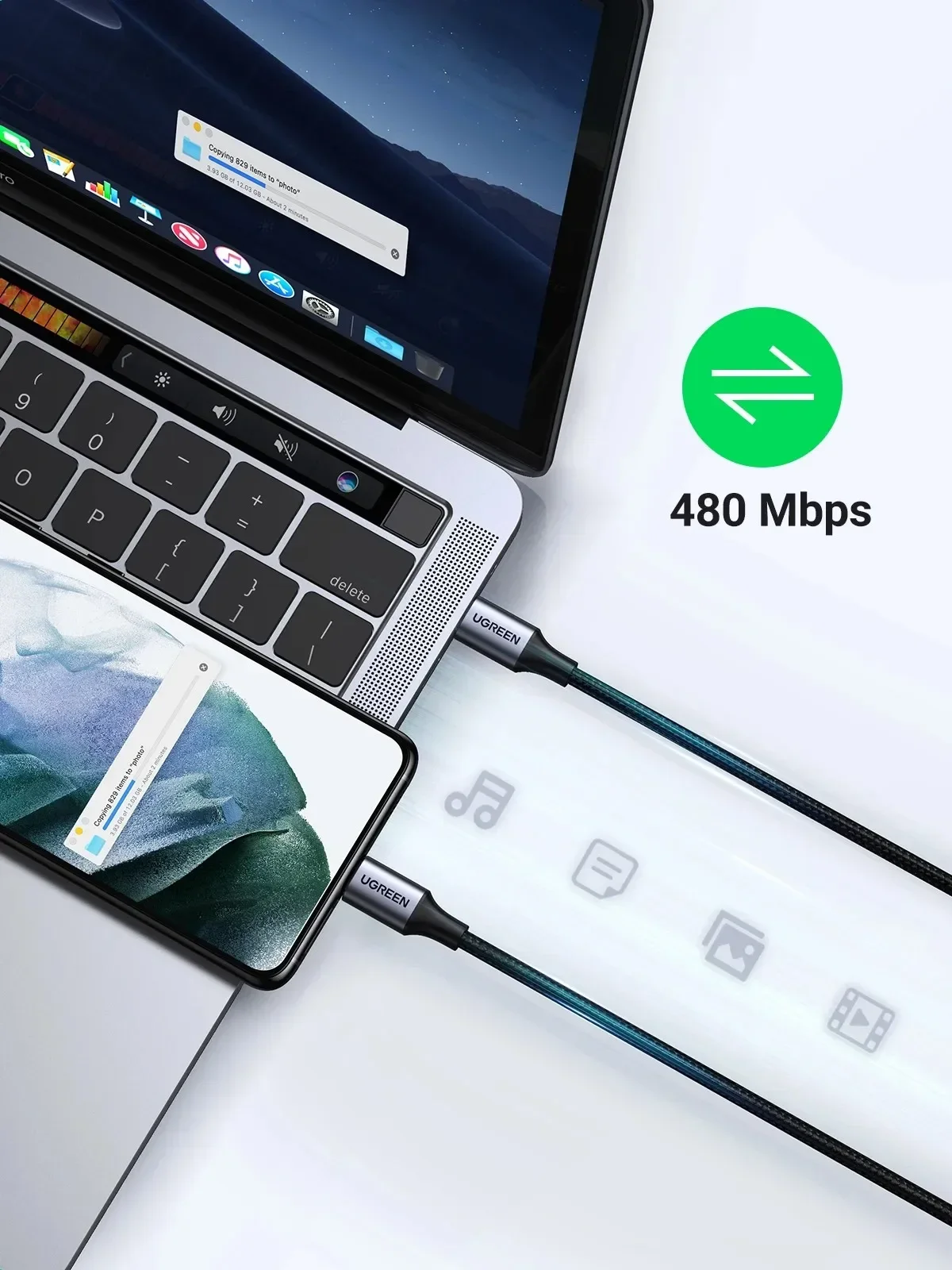 Premium UGREEN USB-C Fast Charging and Data Cable - Nylon Braided, Various Lengths