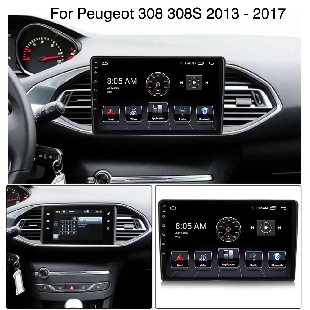 Leitor multimídia automotivo para Peugeot, rádio Android 13, Carplay, navegação automática de GPS, 2DIN, estéreo, 8GB, 128GB, 4G, 308, T9, 308S, 2013-2017