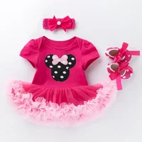 3pcs Disney Summer Miinie cotton rompers new girl baby  short-sleeved robe suit 0-2 years old baby crawling suit rompers 2