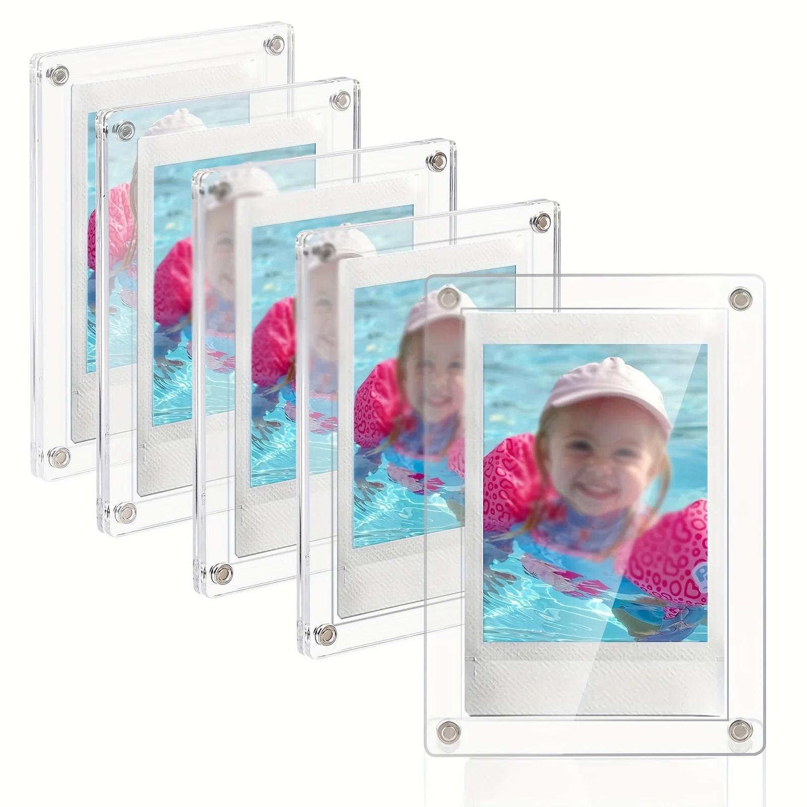 5 Pack Refrigerator Magnetic Photo Frame 2x3 Inch Double Sided Photo Frame for instax Mini 12/11/99/90/EVO 3 Inch Film -