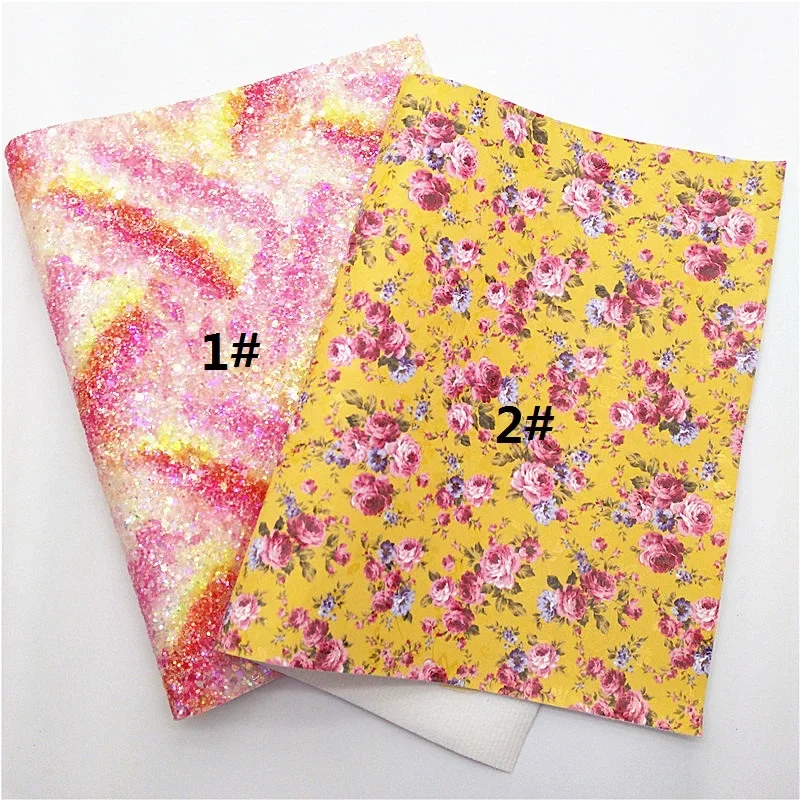 Rainbow Lace Glitter Leather Sheets Polka Dots Custom Glitter Faux Fabric Roses Printed Leather Ostrich Leather DIY 21x29CM Y244