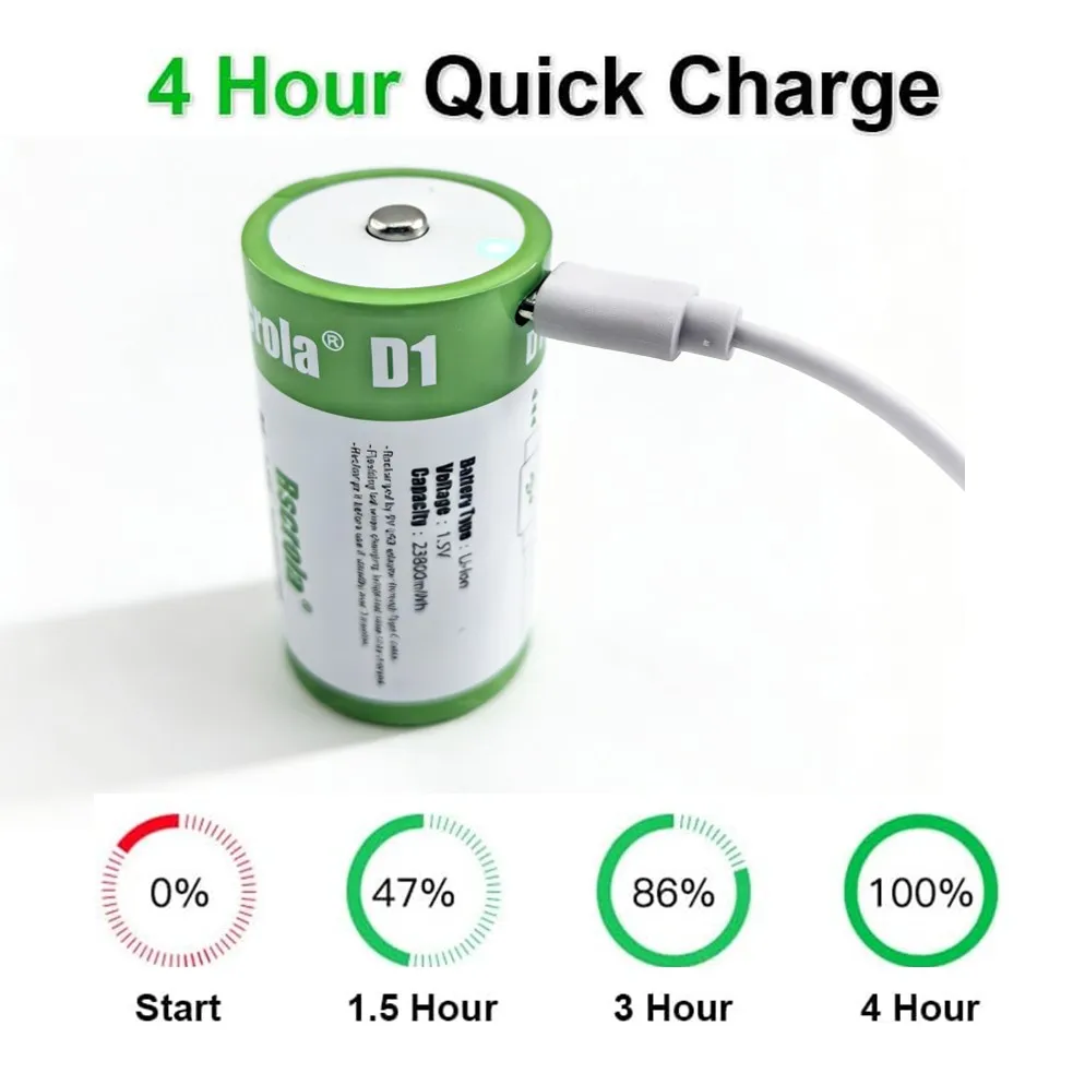 1.5V 23800mWh D Cell Batteries Rechargeable D Batteries with Charger Cable for Gas Cooker Water Heater Flashlight Radio Tool Toy - 4