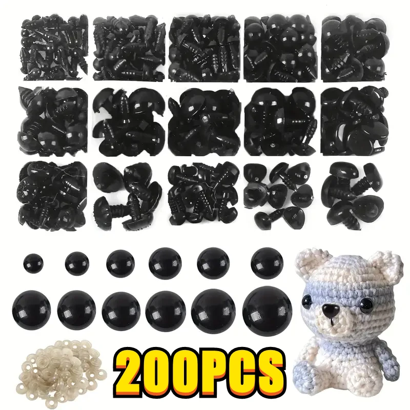 180pcs Ojos De Seguridad De Plástico Y Nariz Ovalada Muñeca Plana