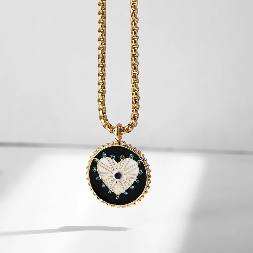 Boho CZ Zircon Geometric Polygon Heart Pendant Necklace for Women Gold Color Stainless Steel Long Chain Necklace Collar