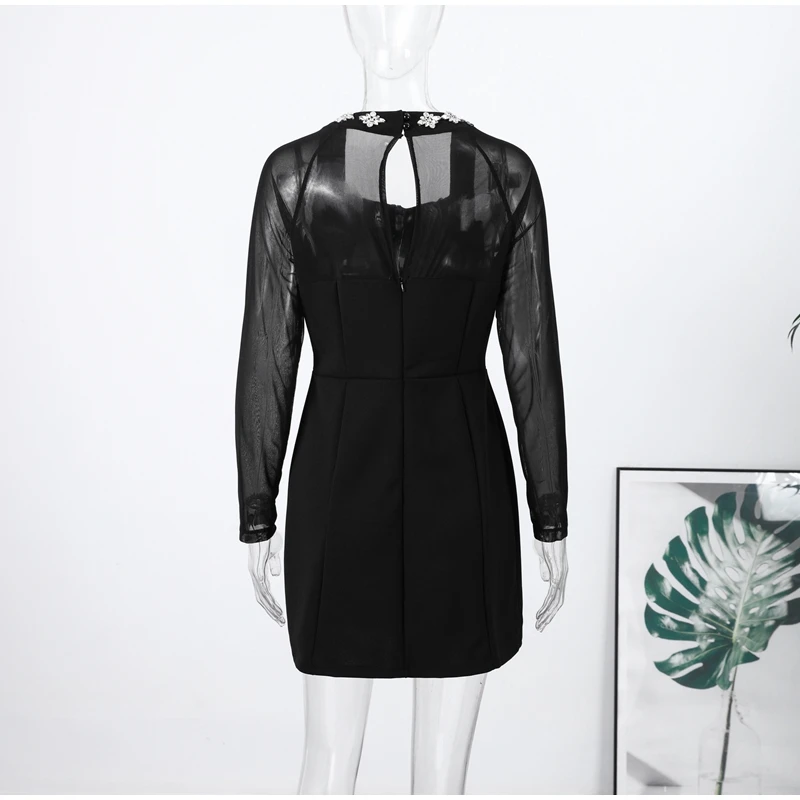 Embellished Mesh Patchwork Waist Crunch Dress 5 S576cac2b91f049be9bd05b3b4fc7c2842