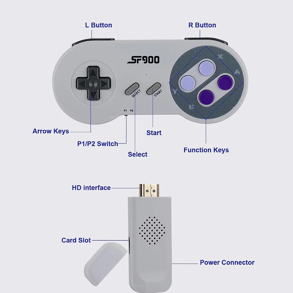 Video Game Console Game Console Video Game Stick Wireless Controller Video Game Controller Video Game Consoles SF900 Game Stick 4K HD Consolas De V&iacute;deojuegos for Super Nintendo SNES NES 4700 Games Wireless Controller