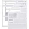 Full-size loft bed frame with stairs and desk, suitable for children, teens and adults - white 6