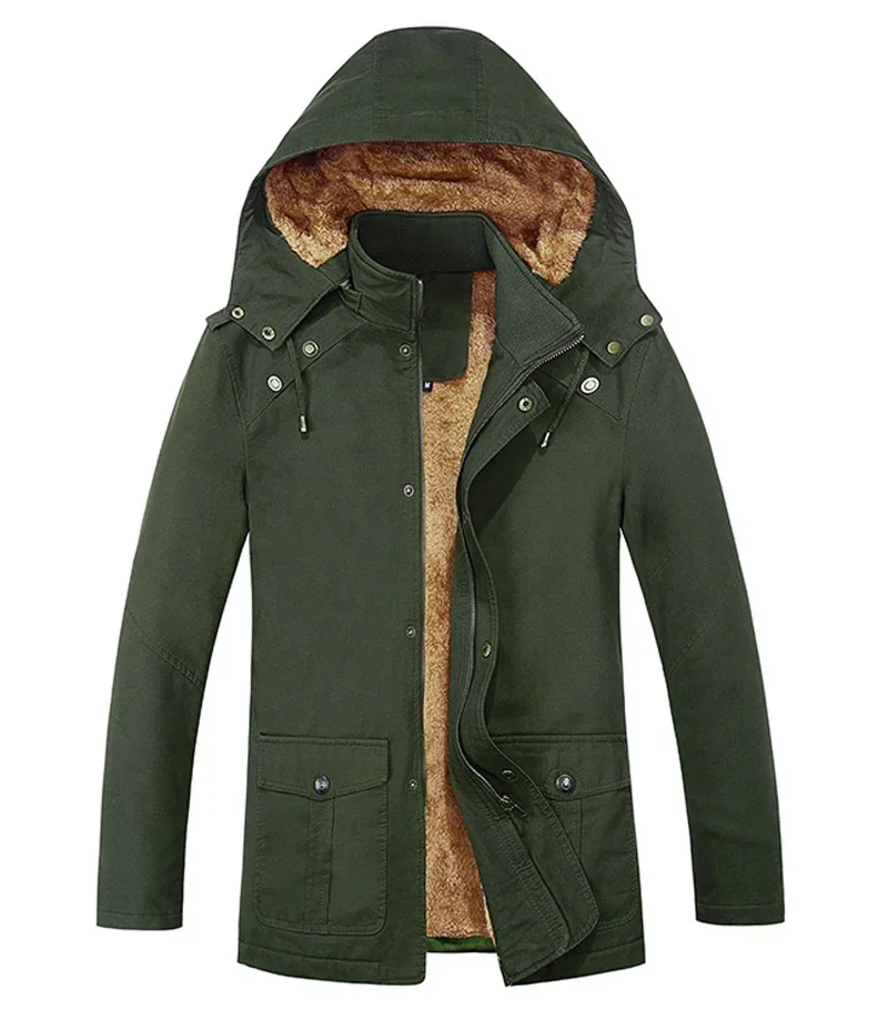 thumbnail image 1 of Abrigo militar de carga para hombre, chaqueta gruesa y cálida para hombre, parka de invierno, chaqueta acolchada de algodón informal, sudaderas con capucha de piel con múltiples bolsillos para hombre,, 1 of 5
