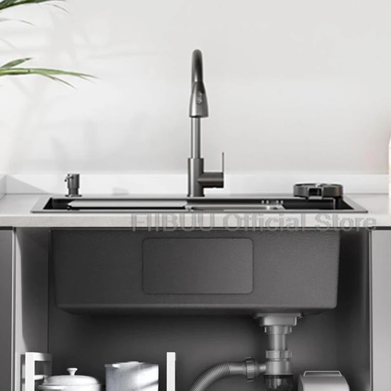 Large Capacity Kitchen Sink Multifunctional Single Bowl Stainless Steel Sink Vegetable Workstation With Faucet Drain Accessories