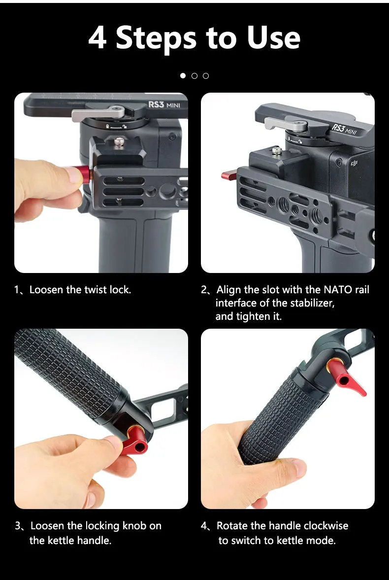 Description Picture 5 of itemFoldable L Bracket for DJI Ronin RS4 RS3 PRO Mini RS2 Camera Gimbal Stabilizer Extension Magic Arm Handle Sling Grip Mounting