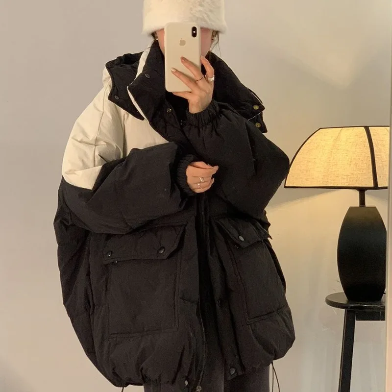 2023 New Women Down Jacket Winter Coat Female Short Parkas Loose Thick Warm Outwear Leisure Time Hooded Versatile Overcoat