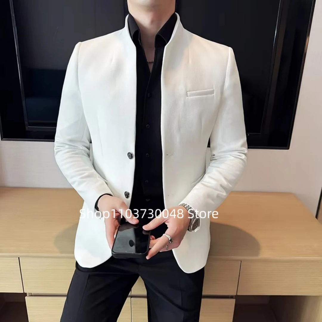 New Chinese Stand-Up Collar Suit Coats Men Slim Fit Business Casual Fashion Suits Jacket Formal Social Prom Party Tuxedos Blazer