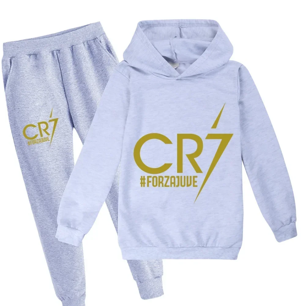 thumbnail image 1 of Conjunto de 2 piezas de ropa con capucha y pantalones con estampado de fútbol CR7 para niños y niñas de 3 a 14 años, chándal para primavera y otoño, 1 of 5