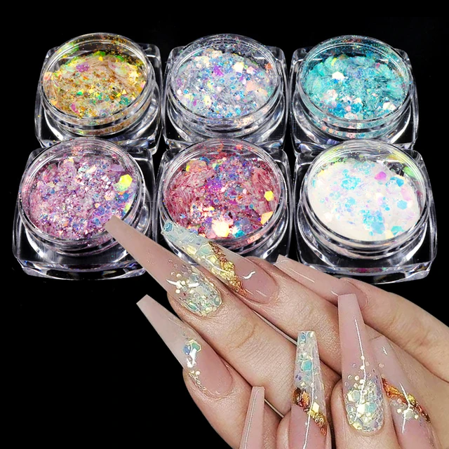 6Colors/Box Nail Art Mermaid Glitter Sequins Chunky Nail Glitter Sequins  Sparkly Flakes Holographic Glitter Slices For Nails - AliExpress