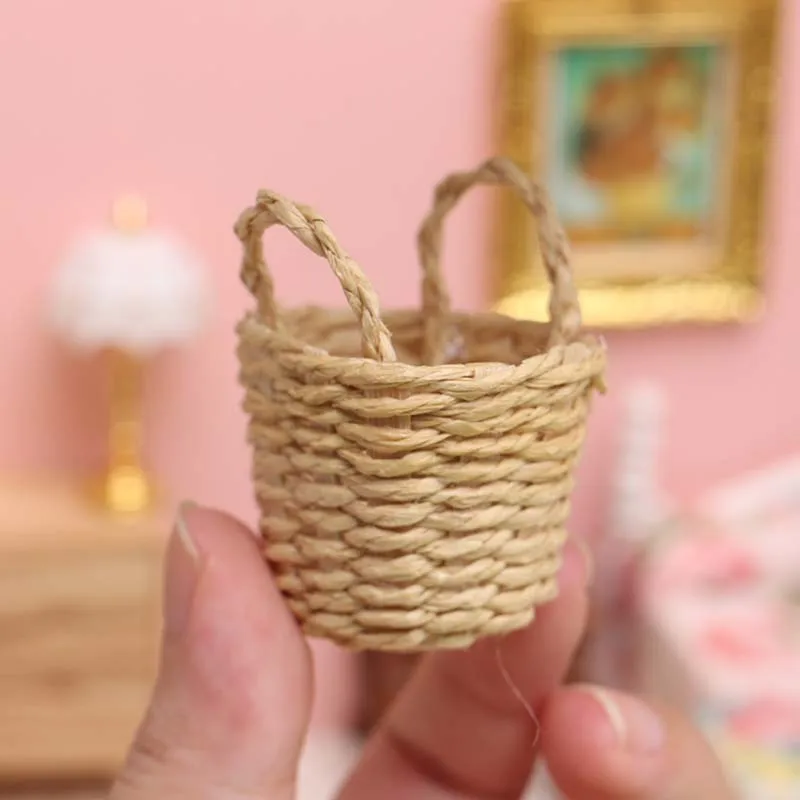 

1Pcs 1:12 Dollhouse Miniature Simulation Furniture Storage Basket Vegetable Food Hand-woven Iron Frame Model Kid Toy