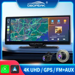 Caméra de tableau de bord avec navigation GPS, caméra de recul, WiFi Carplay, Android Auto, 4K DVR, enregistreur vidéo, carte Prada, touristes Len, parc 24H AUX, 10.26 pouces