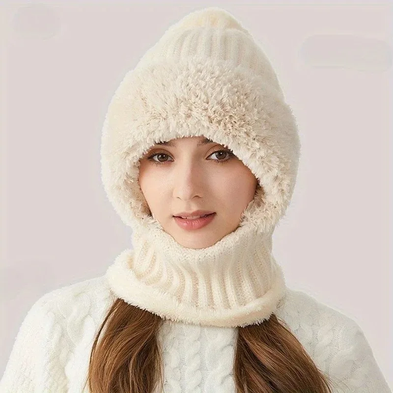 Warm Foldable Ski Mask Windproof Wool Winter Hat Scarf Adjustable Elastic Cold Weather Accessory for Skiing Outdoor Activities