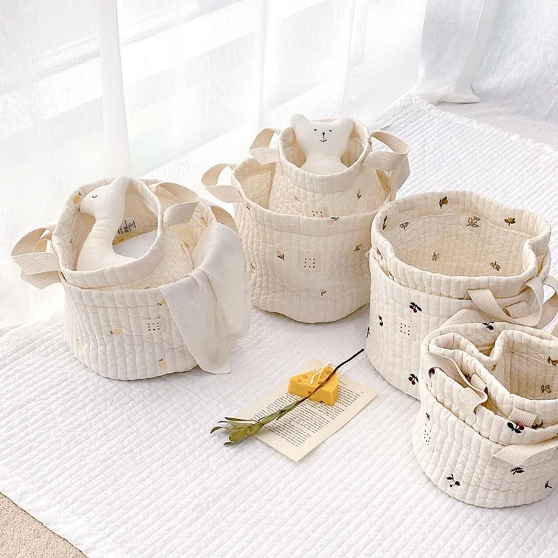 1 Piece Cotton Embroidery Storage Basket for Baby Diaper Clothes Toys