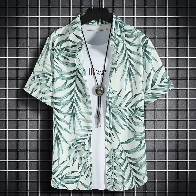 Hawaiian beach shirts Men's short-sleeved casual shirts Seaside vacation quick-drying clothes Loose floral tops 4