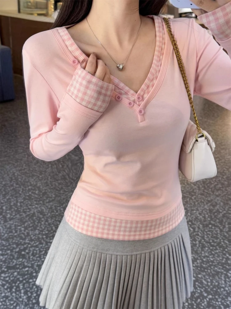 Light Pink Geometric KMA11 V-Neck Long Sleeve Shirt main image 0