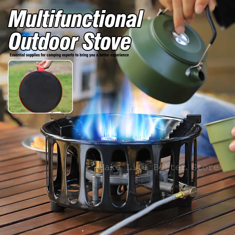 

Burner 19800W Camping Stove Portable Tourist 7-Core Gas Burner Strong Fire Power Windproof Outdoor Stoves BBQ Cooking Cookware