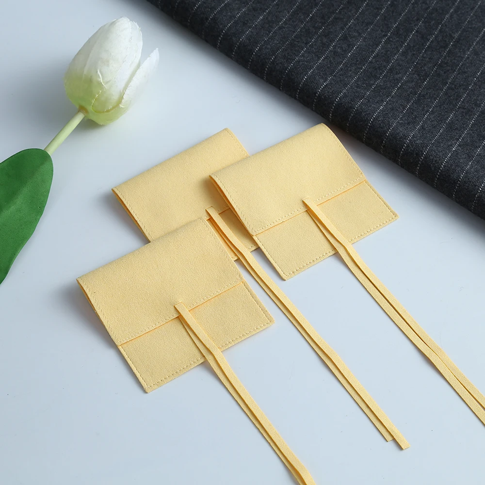 Wholesale Packaging Pouch Yellow Microfiber Jewelry Ring Earrings Storange Envelope Bag Candy Wedding Anniversary Gift