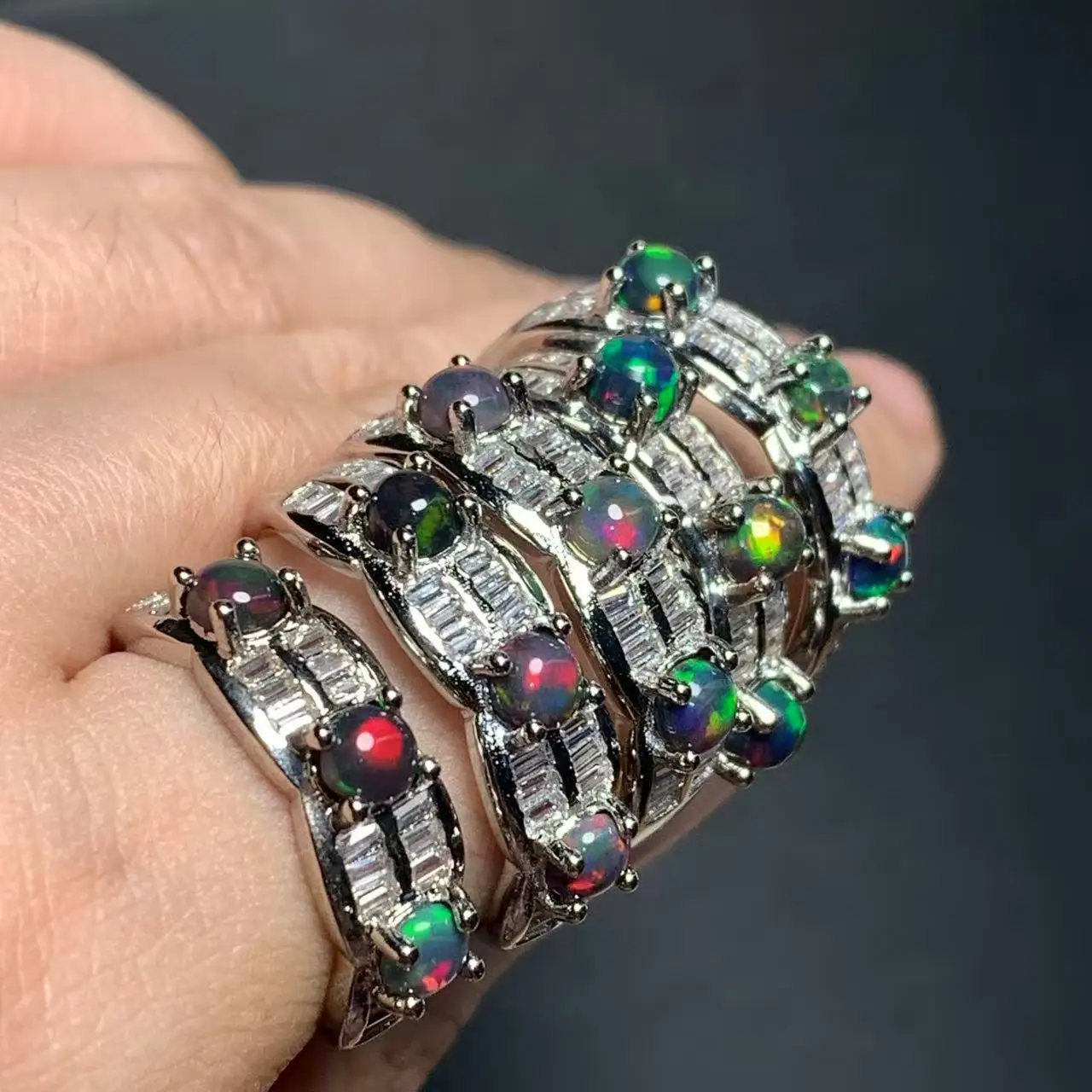 Natural Black Opal Ring Adjustable Female Stone Ring Jewelry for Women Gift Wholesale High Quality Vintage Fine