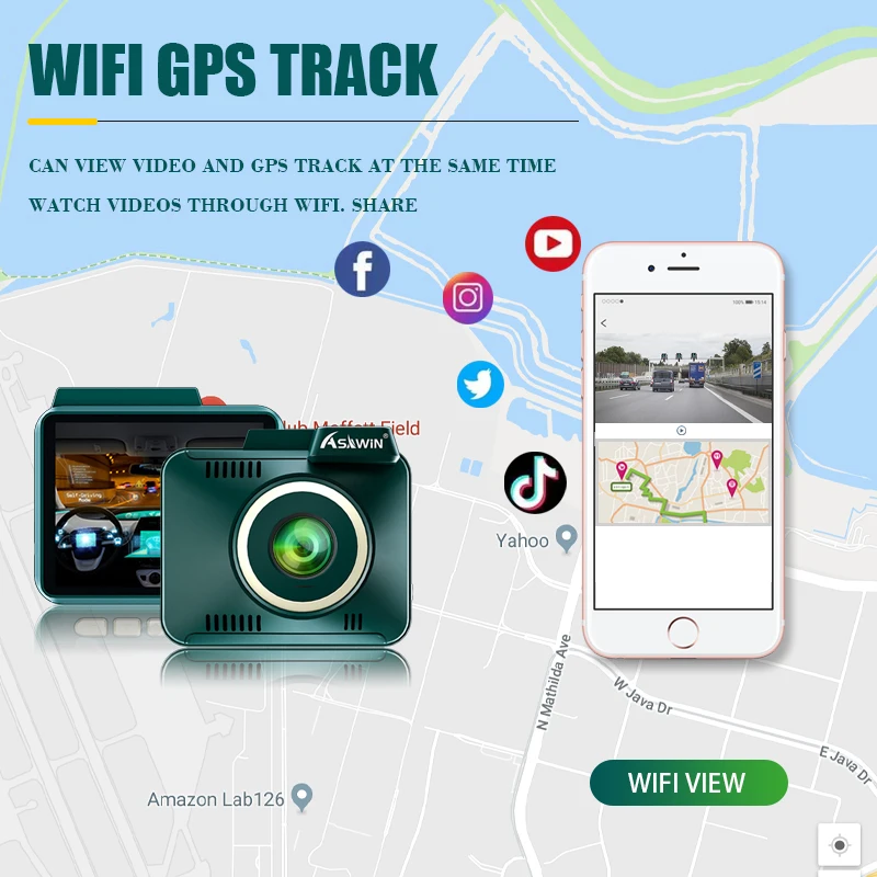 4K ADAS 와이파이 대시 캠 GPS 자동차 카메라, 2.35 인치 터치 IPS 듀얼 카메라, Asawin A18 야간 투시경, LDWS FCWS 24 시간 주차 모드