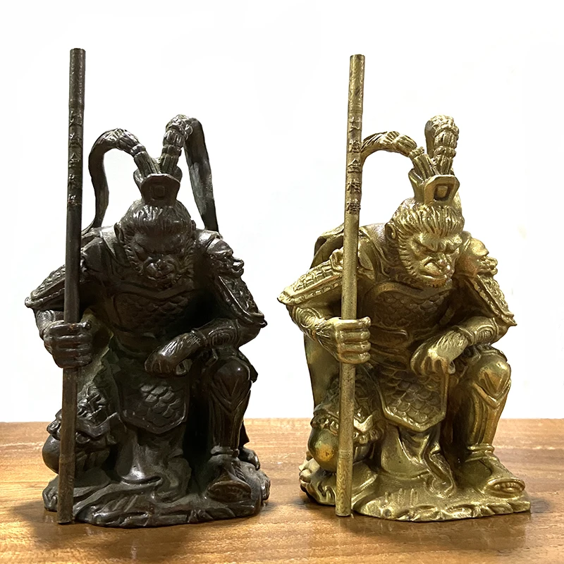 

Античная латунь SunWuKong Статуэтка обезьяны короля Ретро офисное настольное украшение миниатюрное украшение для автомобиля Бронзовый Декор для дома подарки
