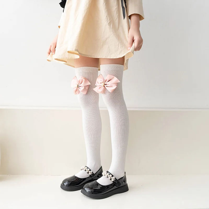 Kids Knee High Socks Soft Cotton Cute Children Girls Breathable Long Socken For 3-12 Years Girl 19 Inch