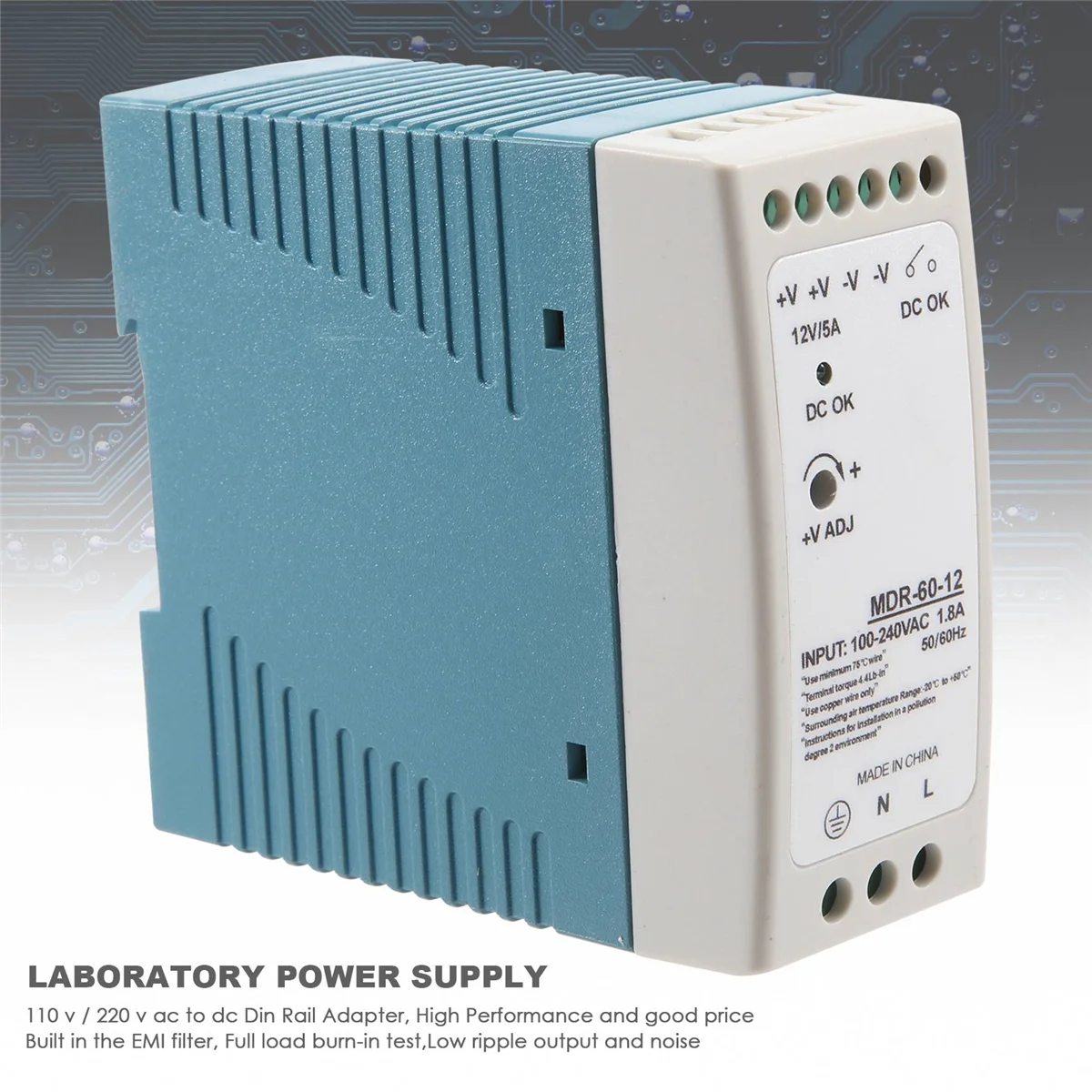 MDR-60 AC-DC 드라이버 전압 조정기 전원 공급 장치, 12V 60W Din 레일, 110V 220V