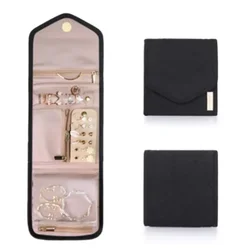 Compact Travel Jewelry Organizer - Foldable Storage Case for Necklaces, Rings, Earrings, and Bracelets (Black)