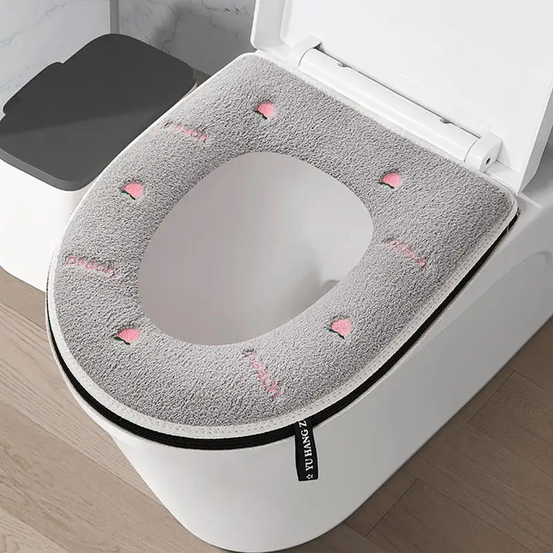 Winter Bathroom Toilet Seat Cover Soft Warmer Washable Mat Cover Pad Cushion Seat Handle 1Pcs