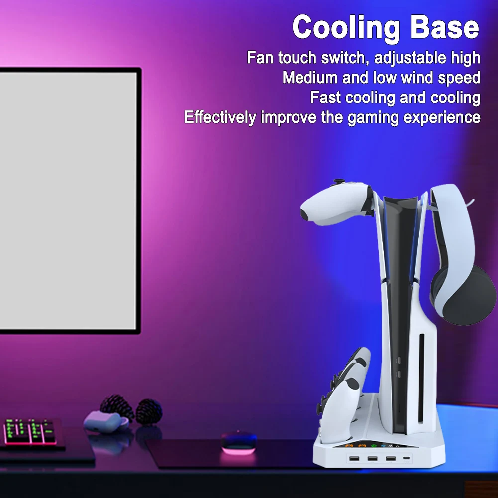 냉각 스테이션 듀얼 컨트롤러 충전 스테이션 슬림 콘솔 스탠드, PS5 슬림 디스..