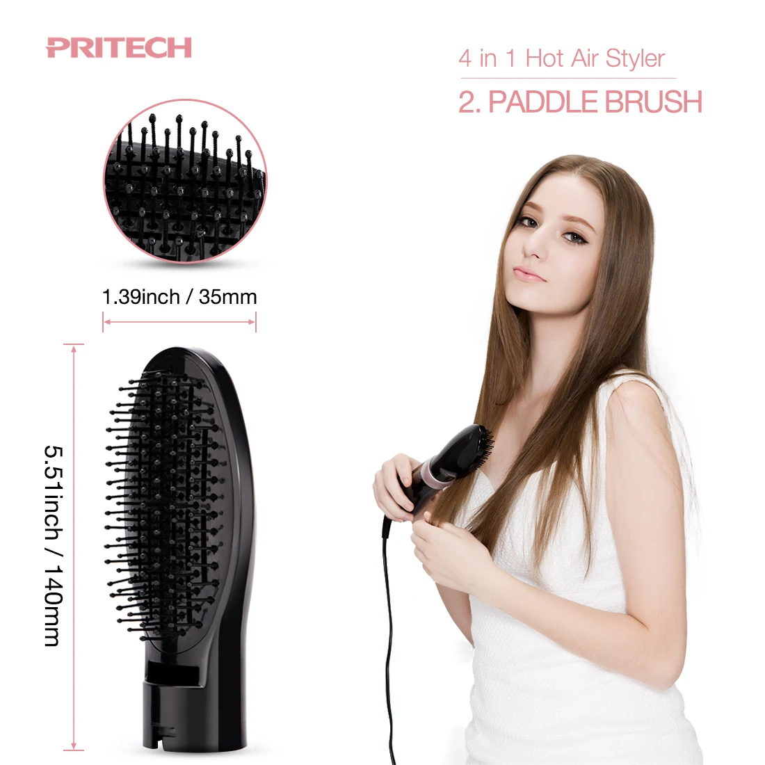 Pritech 4 in 1 Hair Blow Dryer Brush Salon Styler Kit Hot Comb for Women,Negative Ion Electric Hair Straightener Curling Irons