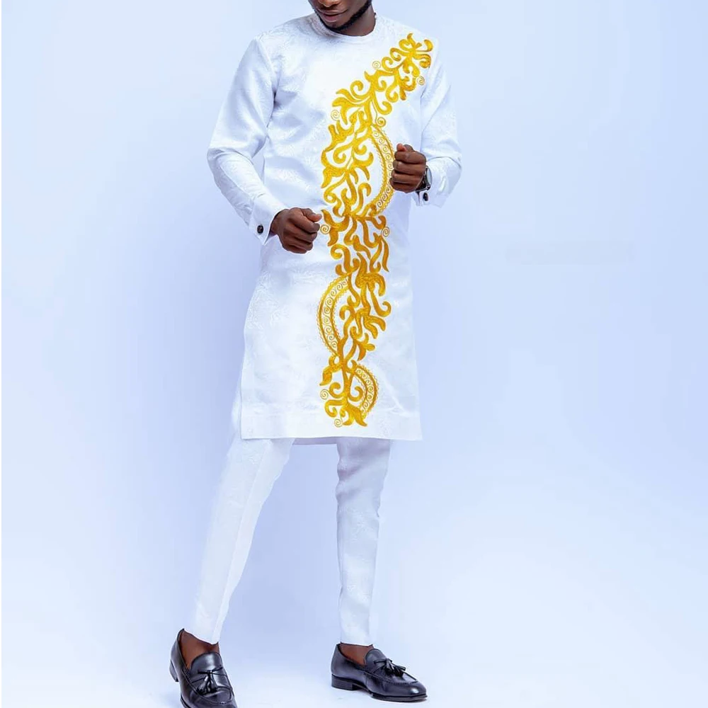2024 nuovo In caftano abiti In stile africano per uomo Set da 2 pezzi camicie e pantaloni ricamati abiti di lusso tradizionali per uomo