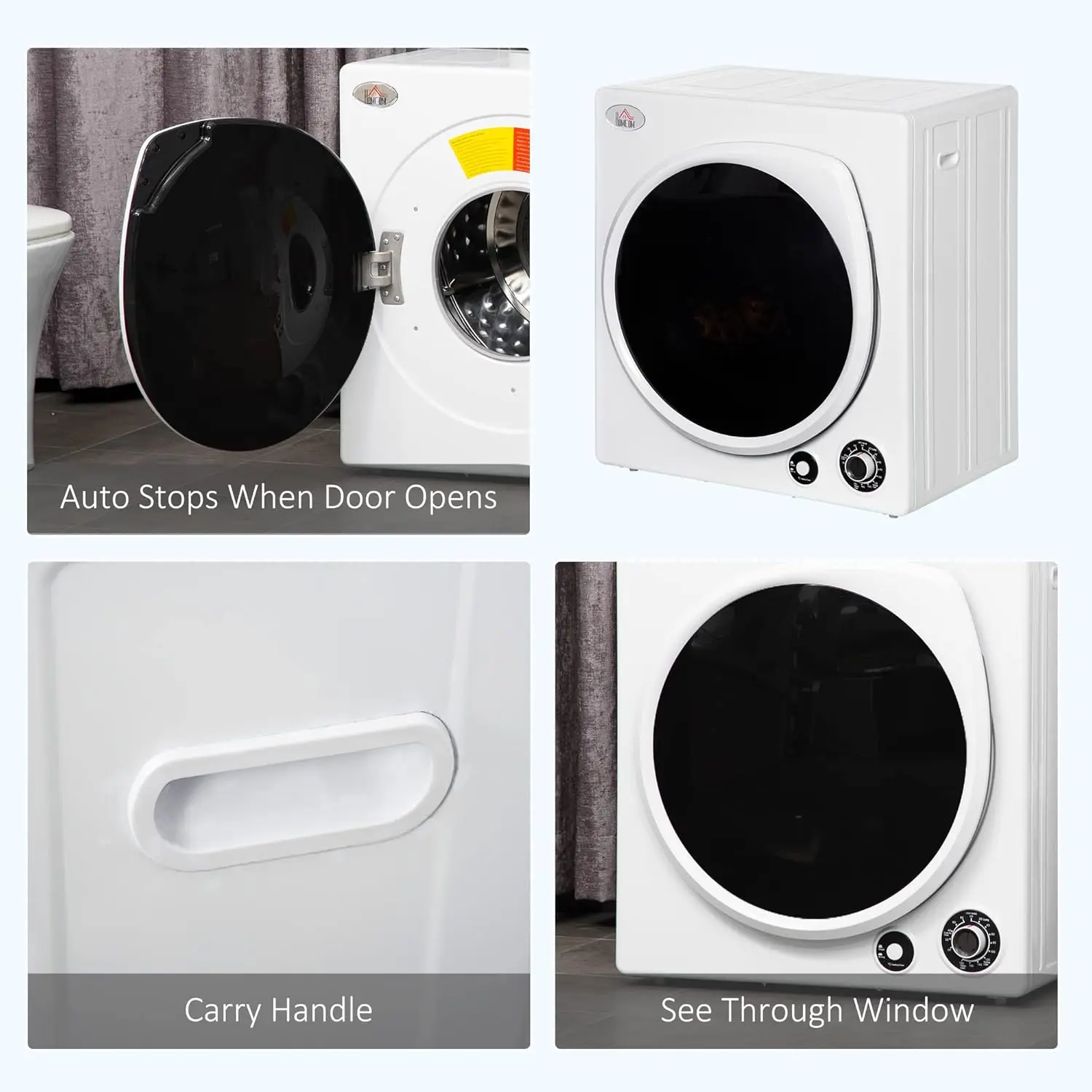 Automatic Dryer Machine 1350W 3.22 Cu. Ft. Portable Clothes Dryer 5 Drying Modes Stainless Steel Tub for Apartment