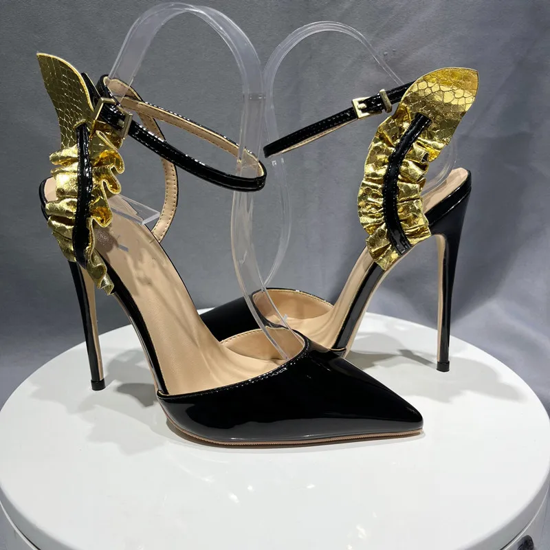 Slingbacks Pointy Toe Women Pumps Stiletto High Heel 12Cm Gold