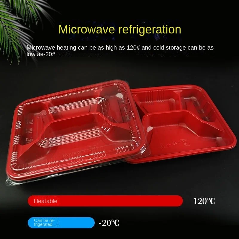 Disposable Lunch Box Food Grade Compartment Plastic Rectangular Fast Food Box Takeaway Lunch to-Go with Lid