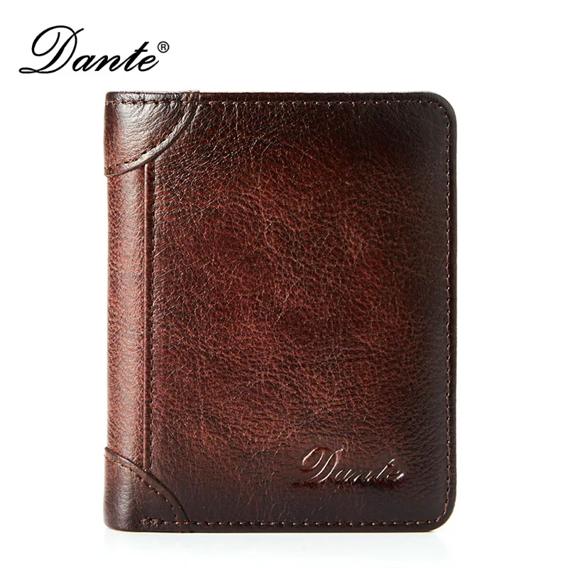 Dante Leather Men's Wallets RFID Anti-theft Brush Degaus Head Layer Cowhide Retro Casual Vertical Money Bag Money Two fold Clips 6