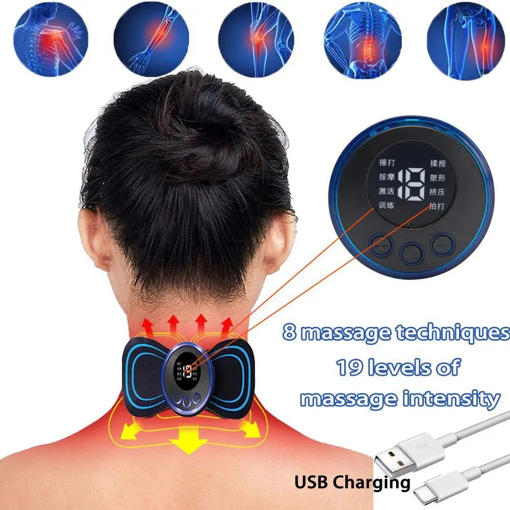 Electric EMS Neck Massager Mini Cervical Back Muscle Pain Relief Patch  Stimulator Massageador Mat Portable Gel Pad Stickers Slim - AliExpress