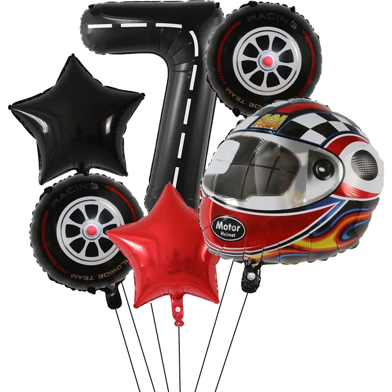thumbnail image 1 of piezas de globos para casco de motor, ruedas, neumáticos, globos de carreras, decoración de cumpleaños para niños, coche de carreras, motocross, Hot Wheel, suministros para fiestas, 1 of 5