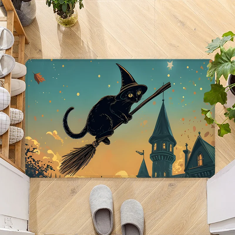 Witchcraft Moon Cat Door Mat Entrance Non-slip Doormat Washable Kitchen Carpet Hallway Rugs Bathroom Bath Door Mats