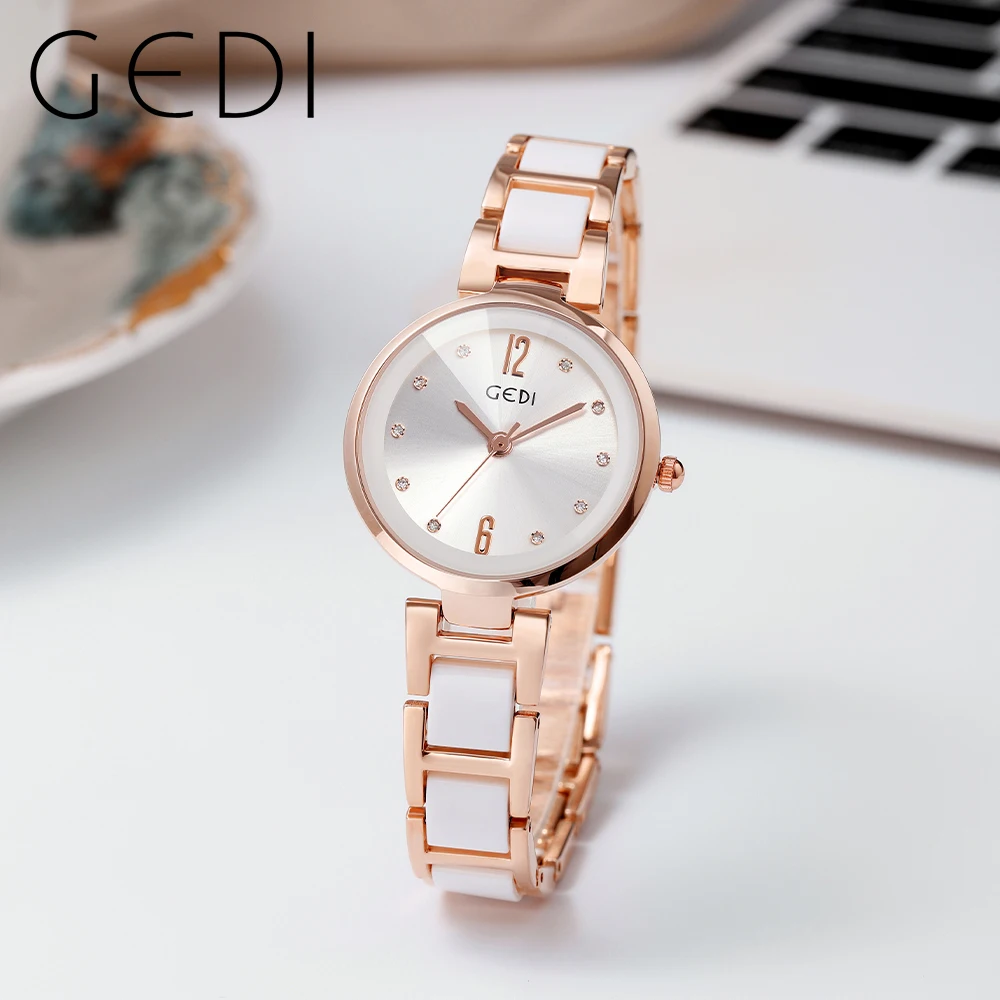 Fashion Ladies Watches Luxury Simulated Ceramics and Stainless Steel Bracelet 30M Water Resistance Quartz Wrist Watch for Women