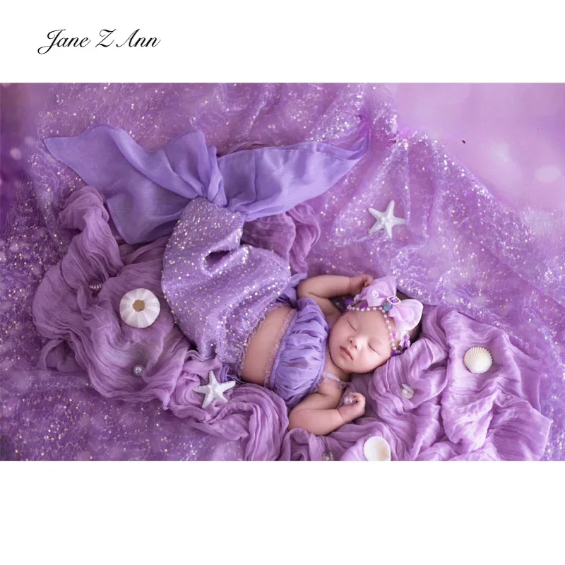 Newborn baby mermaid costume purple headwear clothes infant girls