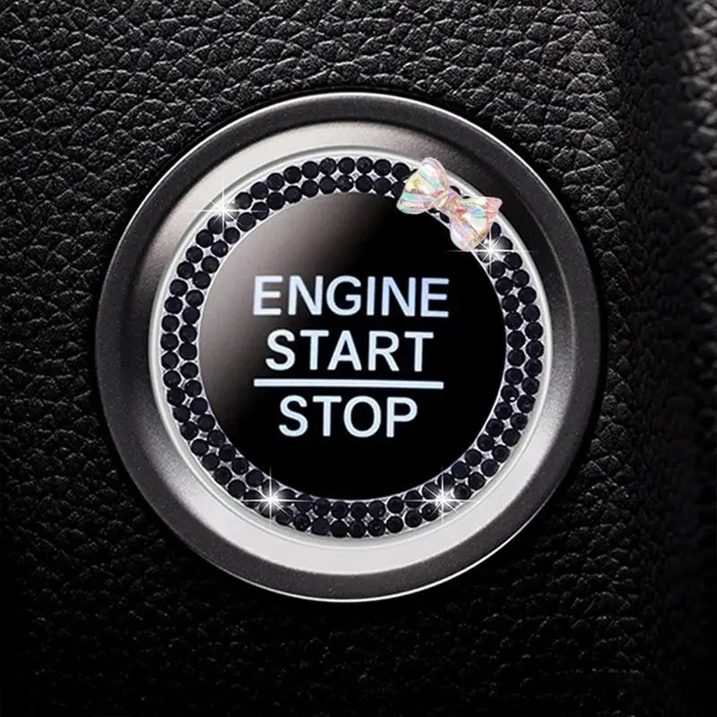 Car Ignition Key Ring Sticker Car Ignition Ring Rhinestone Design Start Engine Ring Button Decoration