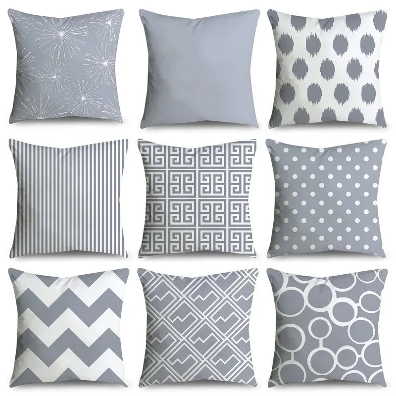 Grey Stripe Geometric Cushion Cover – Modern Sofa & Bedroom Pillow Cover 1